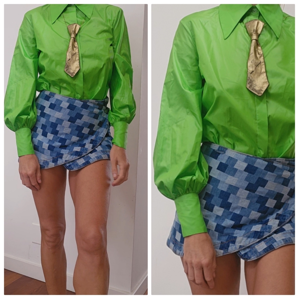 Nwot Ssense Animal Crackers brat bold green button down suiting blouse xs s - Picture 7 of 9